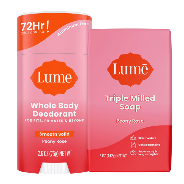 Lume Whole Body Deodorant And Soap - 2.6 Ounce Smooth Solid Stick With 72 Hour Odor Control and 5 Ounce Triple Milled Soap - Aluminum Free, Baking Soda Free and Skin Loving (Unscented)