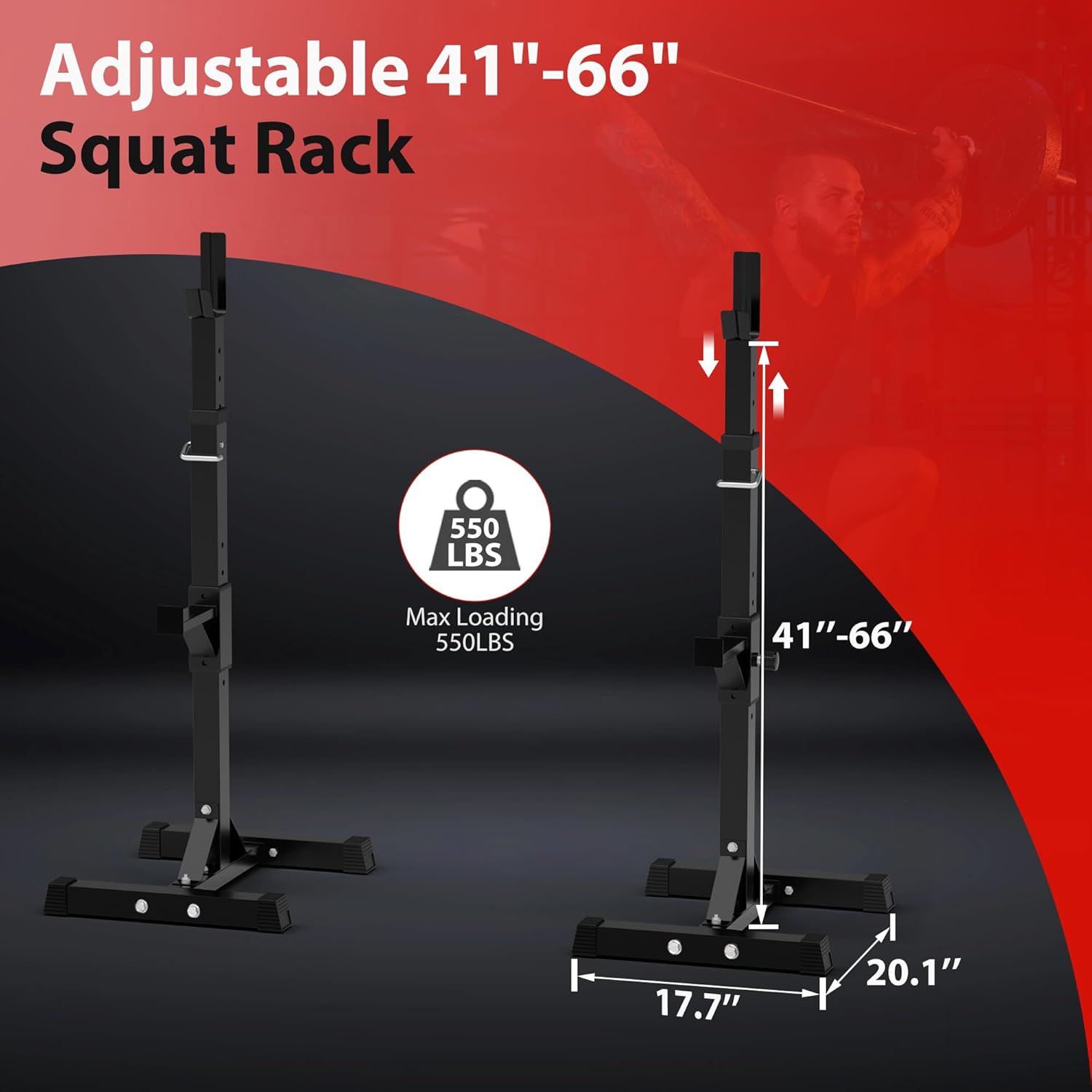F2C Max Load 550Lbs Pair of Adjustable 41"-66" Rack Sturdy Steel Squat Barbell Free Bench Press Stands GYM/Home Gym Portable Dumbbell Racks Stands