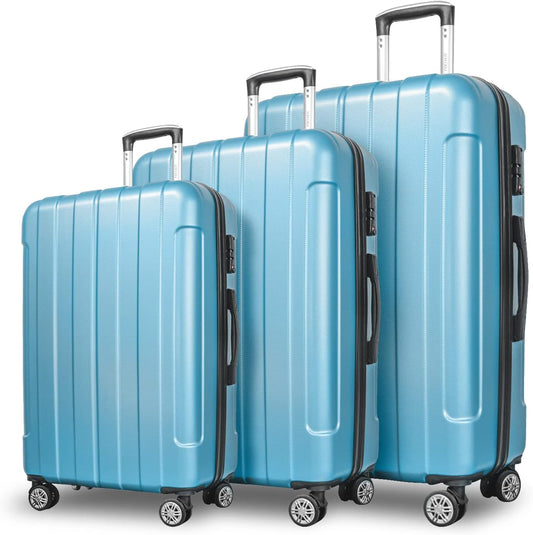 FOCHIER F Luggage Sets, Expandable 3 piece Hard Shell Luggage Set with TSA Lock, PC+ABS Hardside Travel Suitcase with Wheels for Women Men 20 24 28 Inch (Blue)