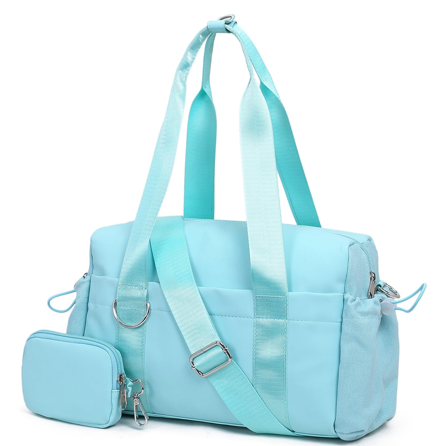 Everyday Mini Gym Bag for Women 2.0, Small Tote with Zipper Compartment Waterproof Travel Duffle Cute Handbag Workout Carry On with Removeable Shoulder Strap & Coin Wallet Easy to Clean - Green