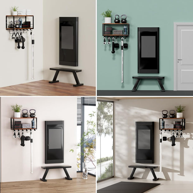 TJ.MOREE 2 Tier Floating Shelf Compatible with Tonal Accessories, T-Bracket Lock Adapters Hanger, Wall Mount Home Gym Storage Rack for Fitness Equipment