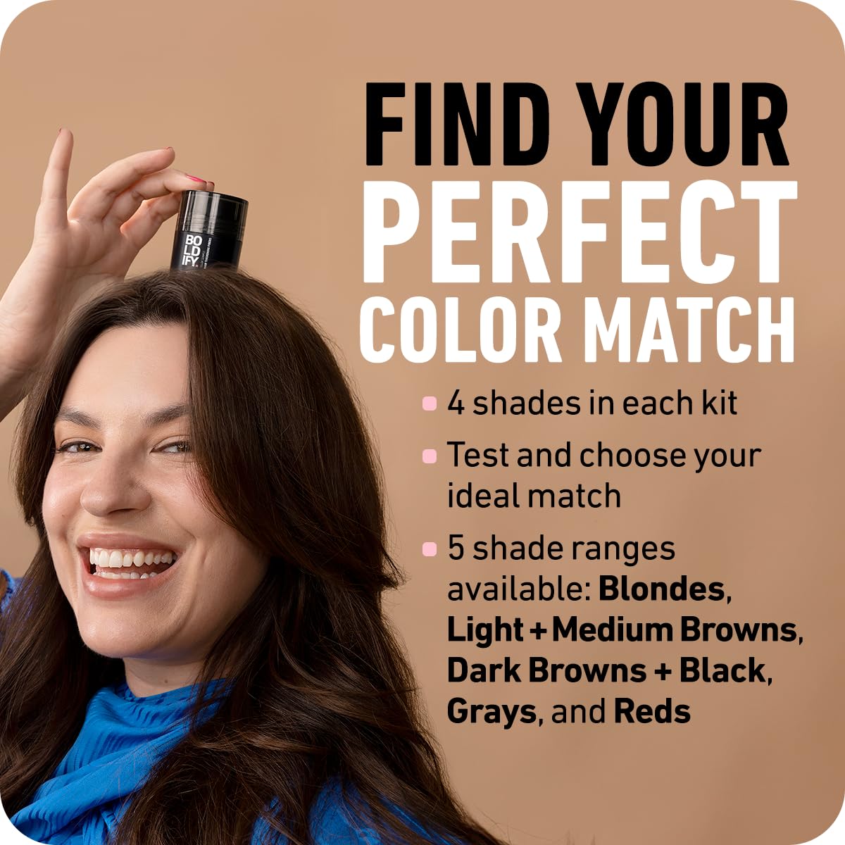 BOLDIFY Hair Fibers (Color Discovery Kit) - Fill In Thinning and Fine Hair for an Instantly Fuller, Thicker Look - 14 Shades for Women & Men - Dark Browns + Black