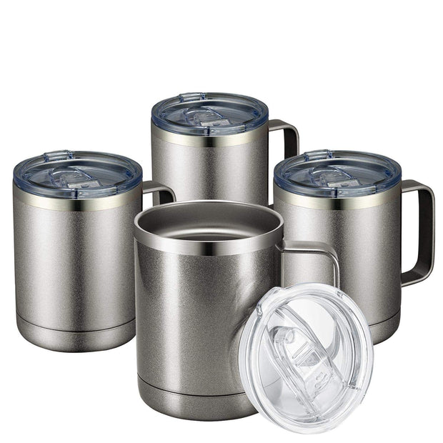 MEWAY 12oz Coffee Mug With Handle and Sliding Lid,Stainless Steel Travel Tumbler Cup with Handle,Double Wall Vacuum Insulated Camping Cup for Hot & Cold Drinks Tea (Purple,Set of 1)