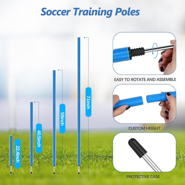 Soccer Agility Training Poles Equipment |Adjustable Soccer Equipment for Training Includes 6 Flexible Agility Poles
