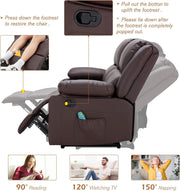 YODOLLA 3 PCS Recliner Sofa Set for Living Room Furniture Set，Overstuffed Leather Reclining Sofa with Massage&Heat Function, Manual Control Couch Set，Theater Lounge Seat with Side Pockets, Brown