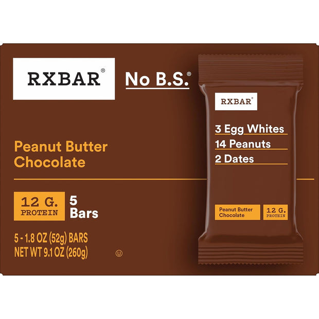 RXBAR Protein Bars, 12g Protein, Gluten Free Snacks, Peanut Butter Chocolate (6 Boxes, 30 Bars)