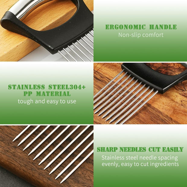 Stainless Steel Onion Slice Holder, 2025 New Onion Slice Holder for Slicing, Chopper Assistant Tool, Lemon Slicer Vegetable Cutter for Meat, Lemon, Potato, Tomato - Kitchen Gadgets (1)