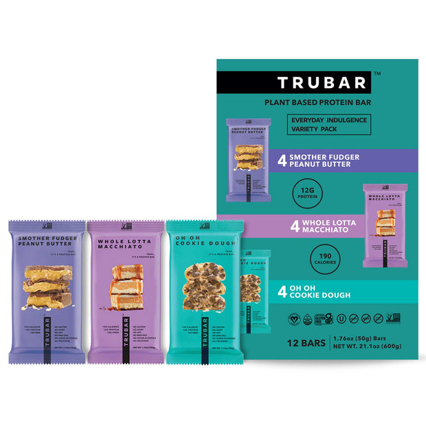 TRUBAR Vegan Protein Bar, Cocoa For Coconuts, Gluten Free, Plant Based Protein, Dairy Free, Non GMO, Soy Free, No Sugar Alcohols, 12G Protein, 12G Fiber, 23G Carb, On the Go Snack Bars, 12ct