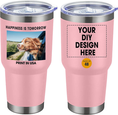 Personalized Custom Tumbler Print in USA 48 Pcs Double Wall Insulated Tumbler 32oz Stainless Steel Coffee Cup with Lid & Straw