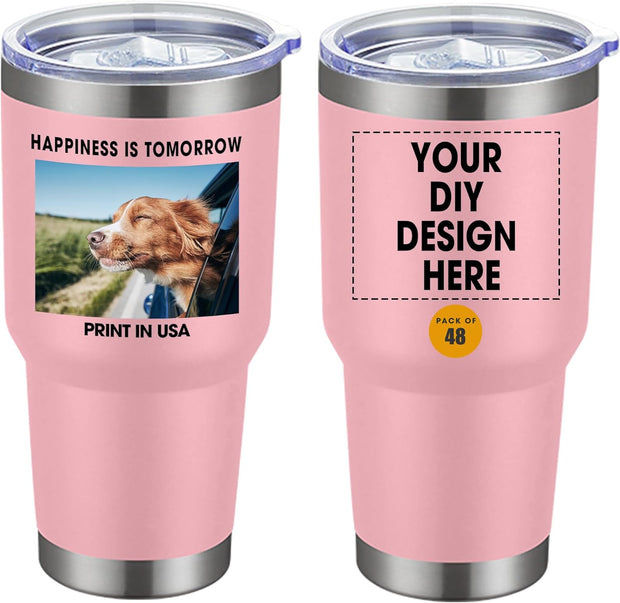 Personalized Custom Tumbler Print in USA 48 Pcs Double Wall Insulated Tumbler 32oz Stainless Steel Coffee Cup with Lid & Straw