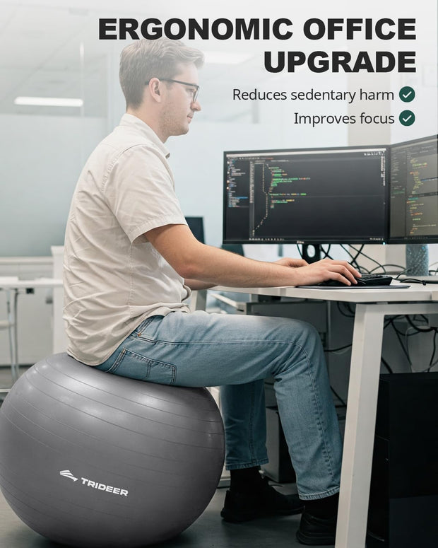 Trideer Yoga Ball – Anti-Burst Exercise Ball for Pregnancy, Office, Birthing, Stretching & Core Workout – Home Gym & Therapy