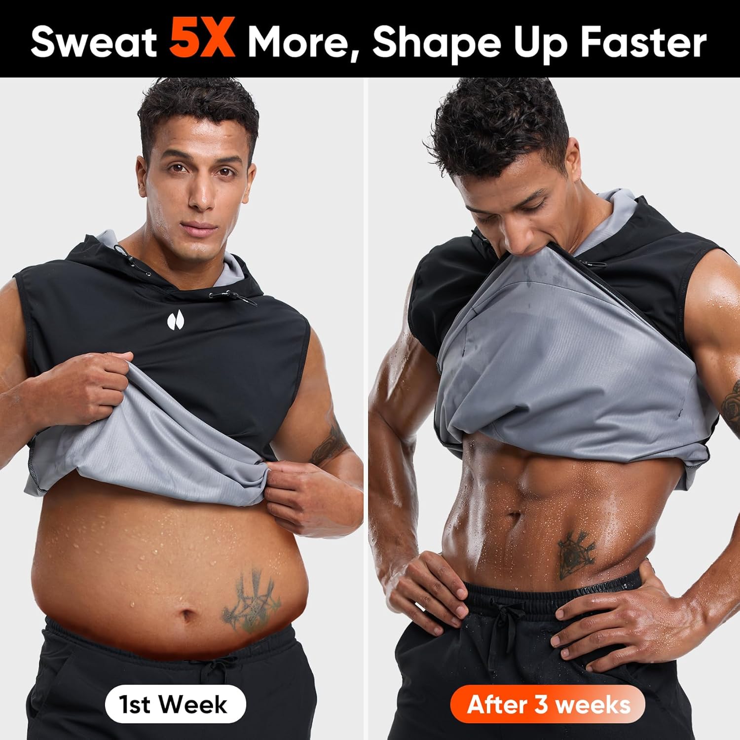 HOTSUIT Sauna Shirt for Men Anti-Rip Men's Heat Trapping Pullover Vest Hoodies Tank Top for Boxing Exercise