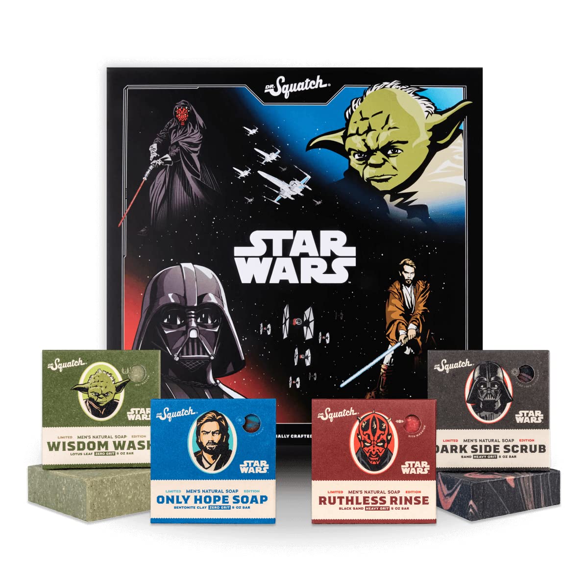 Dr. Squatch Soap Star Wars Soap Episode II - 4 Bar Bundle and Collector’s Box - Legendary Lather, Sinister Scrub, Suds of Darkness, Resistance Rinse
