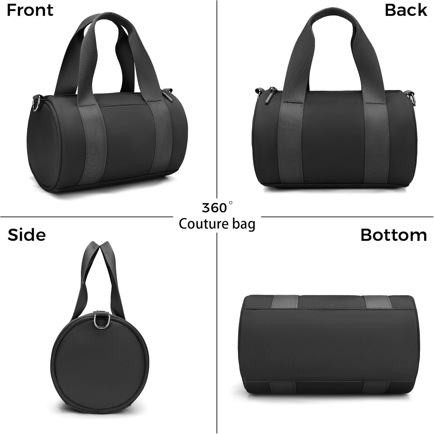 FODOKO Sports Small Gym Bag for Women, Travel Duffel Bags， Workout Yoga Tote， Cute Crossbody Women's Shoulder Handbags (Black)