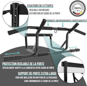 PULLUP & DIP Pull-up bar for door frames for hanging without screws and no slipping, professional door bar, pull-up bar with padded handles