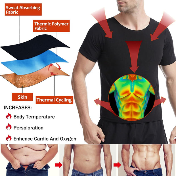 Sauna Shirt for Men Short Sleeve Mens Sauna Suit Sweat Body Shaper Compression Vest Gym Exercise Top