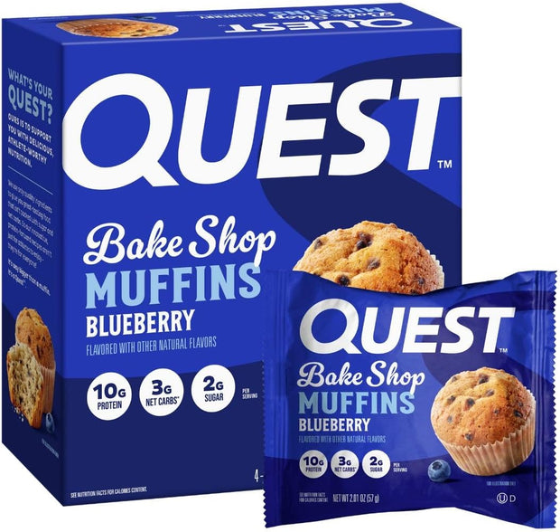 Quest Nutrition Blueberry Muffin, 10g Protein, 3g Net Carb, 2g Sugar, Protein Snack, 4 Count