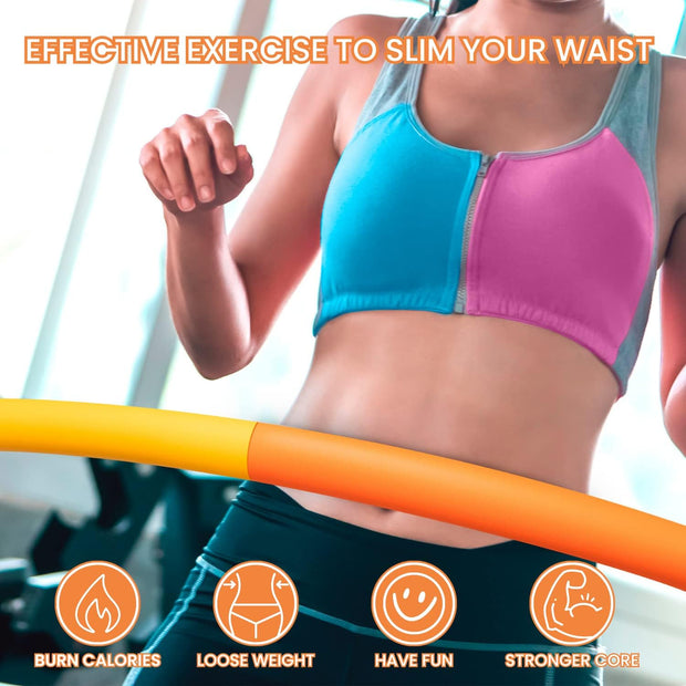 Weighted Hula Hoop for Adults - 2.8lb Detachable Exercise Hoop - Fun & Portable Fitness Circle with Jump Rope, Resistance Band & Carry Bag