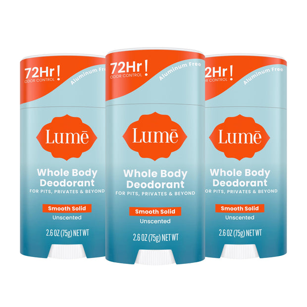 Lume Whole Body Deodorant - Smooth Solid Stick - 72 Hour Odor Control - Aluminum Free, Baking Soda Free and Skin Safe - 2.6 Ounce (Pack of 2) (Soft Powder)