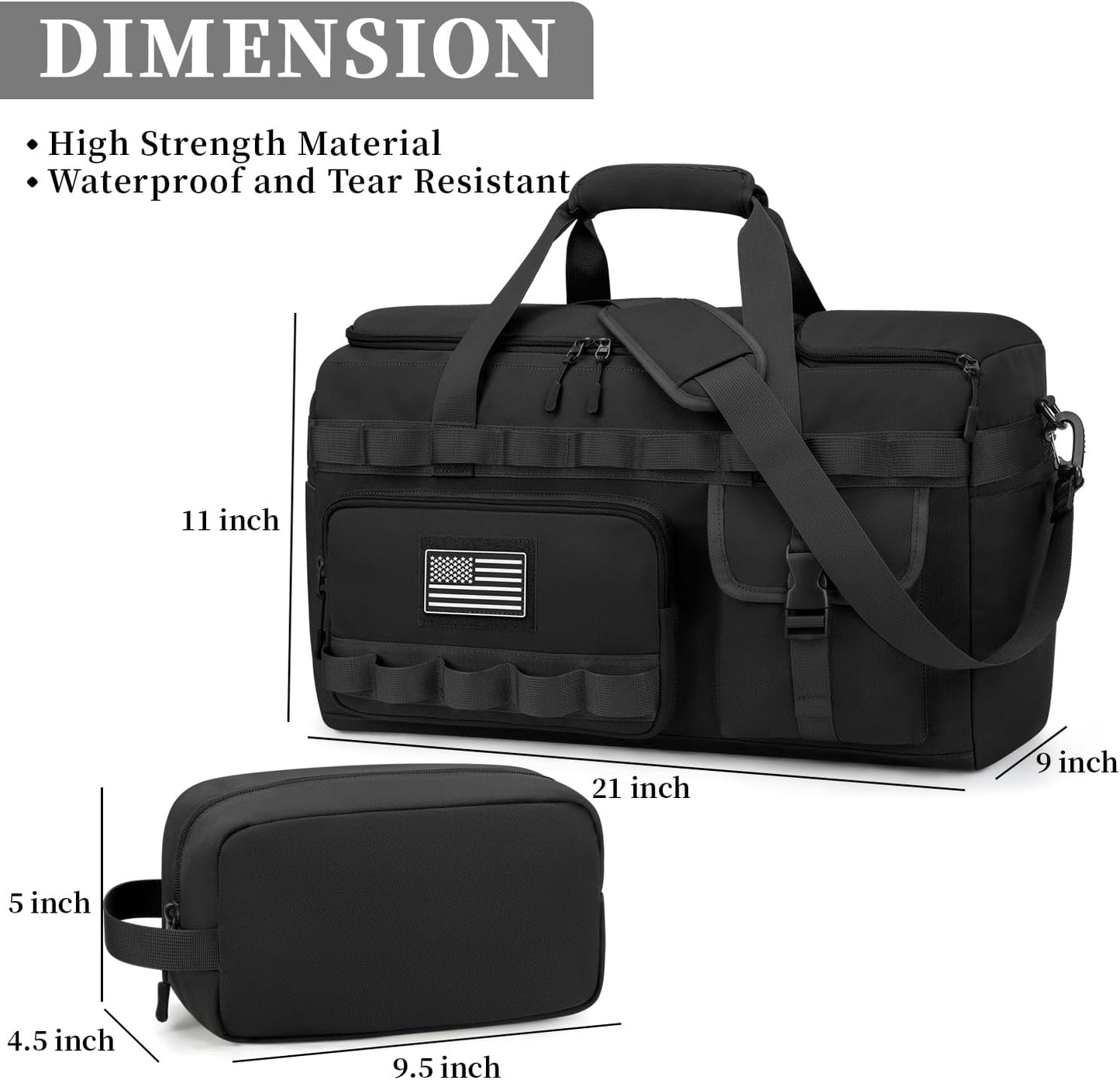 ZOMFELT Gym Bags for Men Women, Tactical Travel Duffle Bag with Removable Dividers & Shoe Compartment, Carry on Weekend Overnight Bag with Wet Pocket for Workout Sports Football Gym, Black