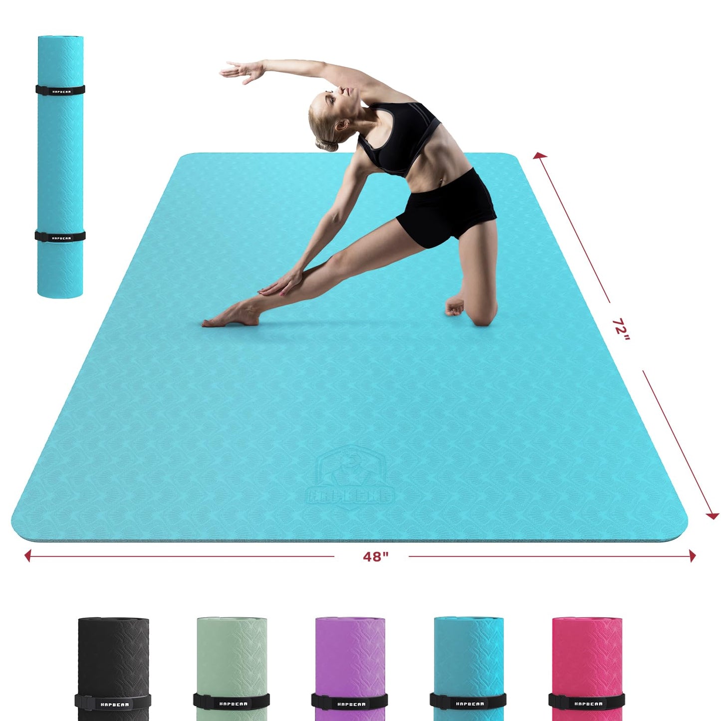 HAPBEAR Extra Large Yoga Mat - 72"x48"/78"x54", 1/4" & 1/3" Thick, Non-Slip, Durable, Eco-Friendly, Wide Exercise Mat for Home Workouts, Yoga, Pilates, Stretching, Meditation (Barefoot Exercise)