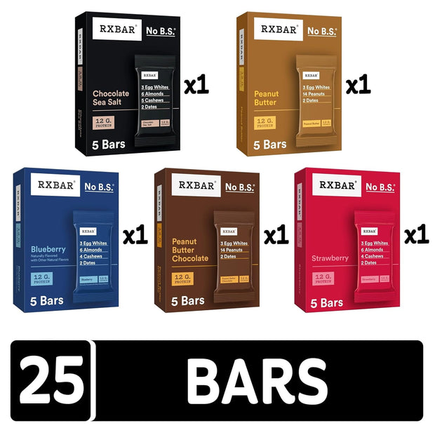 RXBAR Protein Bars, Snack Bars, Variety Pack (5 Boxes, 25 Count)