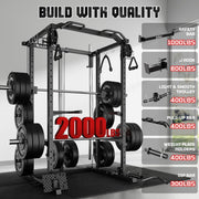 R1-V4 Power Cage Rack, 2000LB Squat Rack with Cable Crossover System, Multi-Function Weight Cage, Home Gym Workout Machine with More Training Attachments