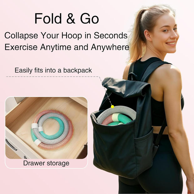 Weighted Soft Spring Hula Hoop for Adults, 3lb Foldable for Home and Travel, Portable Slimming Fitness Hoop for Weight Loss, Waist-Friendly Design, Upgraded Closed Silent Version