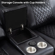 Power Recliner Sofa Set of 3 Piece with Bass Speakers for Living Room,Faux Leather Electric Zero Gravity 3 Seater Reclining Couch with Wireless Charger and Loveseat Theater Chair with LED Lights,Black