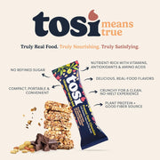 Tosi Peanut Dark Chocolate Protein Bars (8G) - Plant Based Healthy Snacks, Gluten-Free Crunchy Snacks, Vegan & Organic, Flax & Chia Seeds, Soy-Free, Omega 3s, 1 oz, 12-Pack