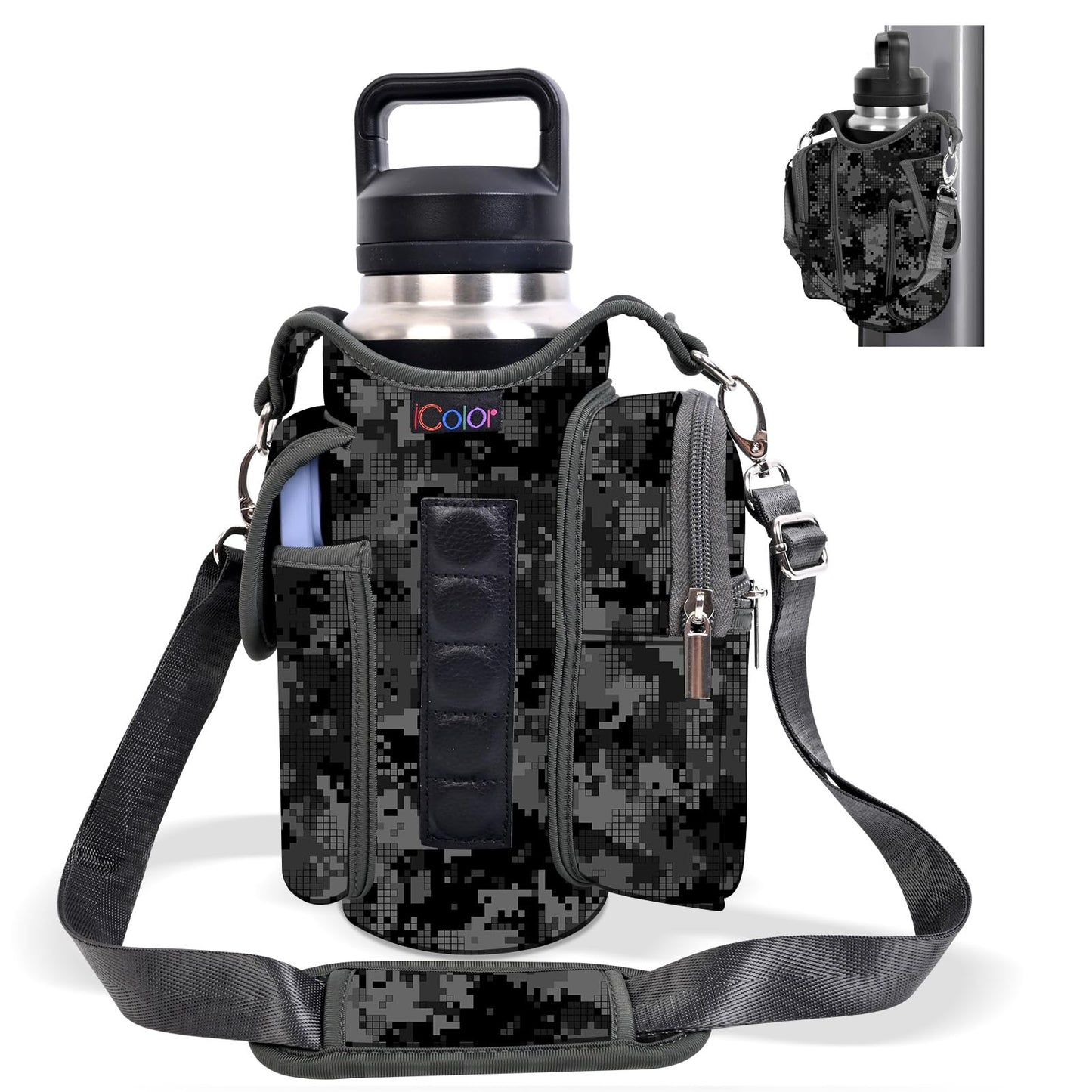 icolor Magnetic Gym Bag Water Bottle Carrier Holder with Phone Pockets & Shoulder Strap,5 Built-in Magnets Gym Bottle Pouch Sleeve,Magnetic Bag Gym Accessories Organizer for Men Women