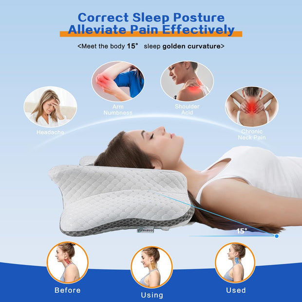 Pain Relief Cervical Pillow for Neck Support,Adjustable Ergonomic Pillow Cozy Sleeping,Odorless Orthopedic Memory Foam Pillows,Contour Bed Pillow for Side Back Stomach Sleeper