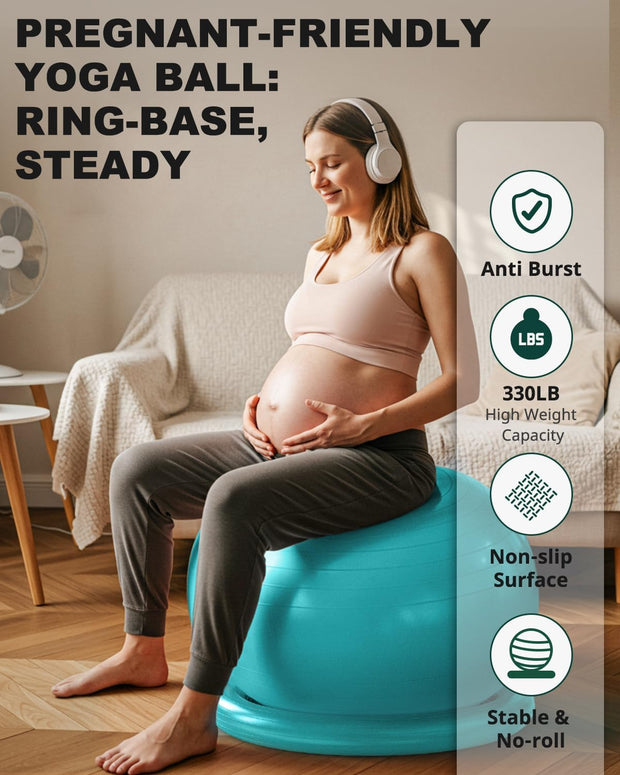 Trideer Exercise Yoga Ball Chair with Base for Home Office Desk, Stability & Fitness Ball Seat to Relieve Back Pain, Home Gym Workout for Abs, Pregnancy Ball with Pump