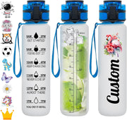 Personalized Water Bottles with Time Marker Custom 32oz Motivational Water Bottle Bpa Free Plastic Sports Water Bottle with Name for Fitness, Gym, Outdoor, Workout