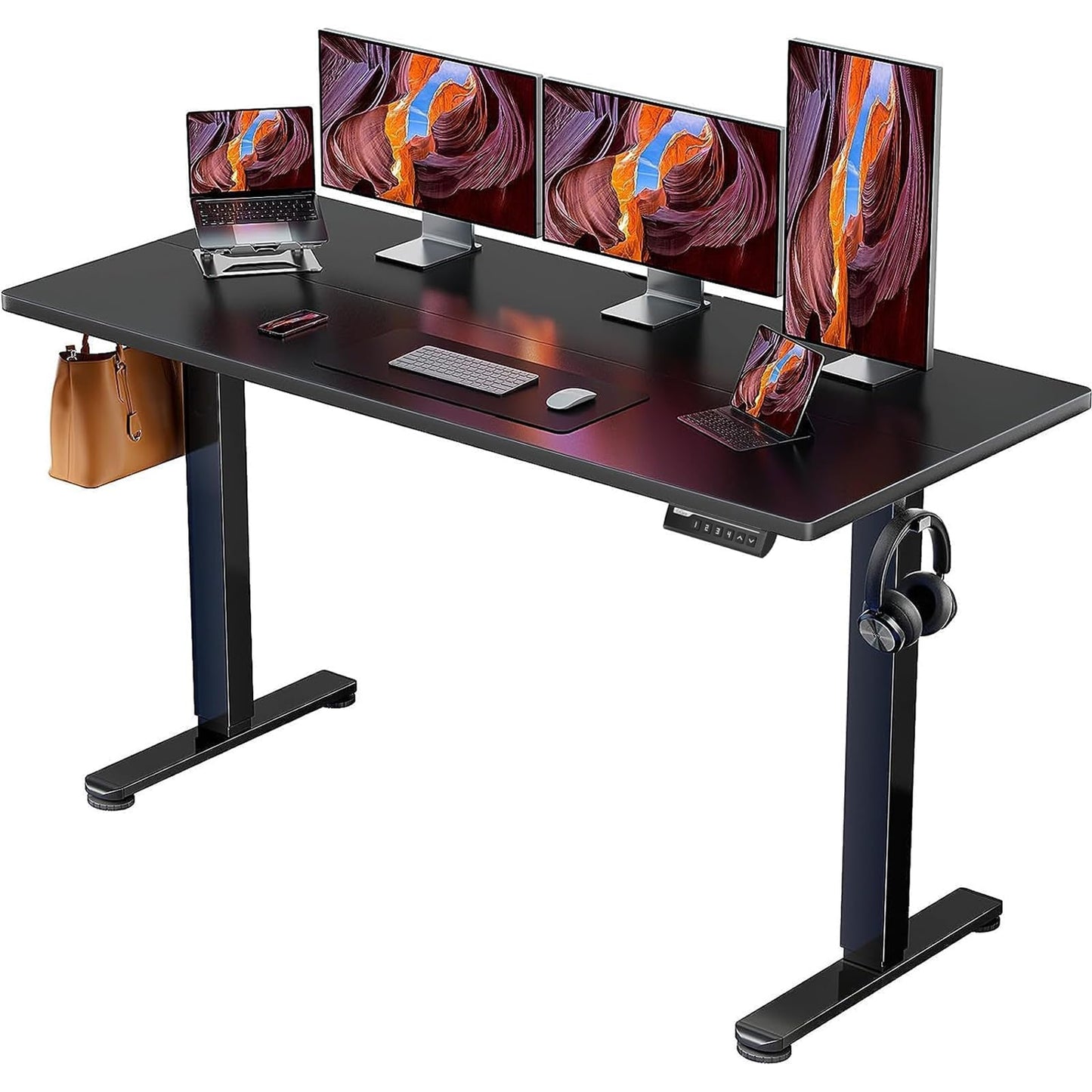 ErGear Height Adjustable Electric Standing Desk, 48 x 24 Inches Sit Stand up Desk, Memory Computer Home Office Desk with Two-Piece Desktop (Black)