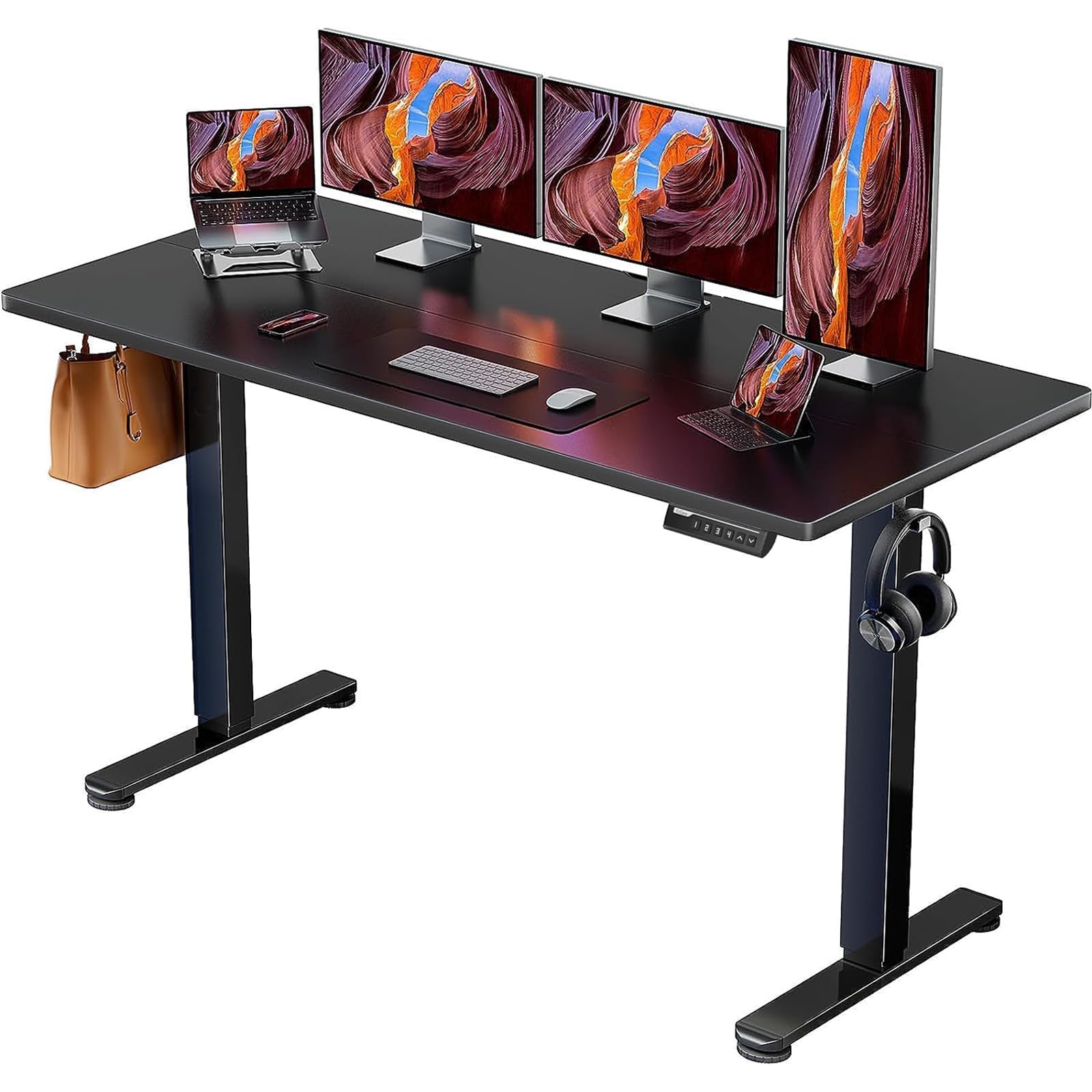 ErGear Height Adjustable Electric Standing Desk, 48 x 24 Inches Sit Stand up Desk, Memory Computer Home Office Desk with Two-Piece Desktop (Black)