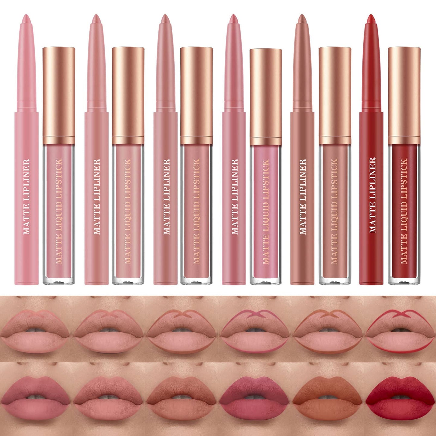BestLand 12Pcs Matte Liquid Lipstick + Lip Liner Pens Set, Velvety Nude Lip Stain Waterproof Long Wear Makeup Gift Set