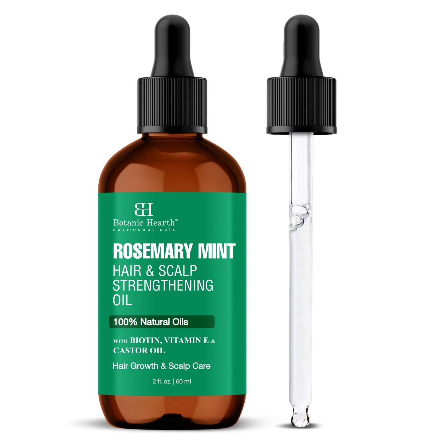Botanic Hearth 100% Pure Rosemary Oil For Hair (2 Fl Oz) Infused With Biotin, Jojoba & Castor Oil | Hair Strengthening Treatment | Nourishing & Volumizing | Non Gmo Verified