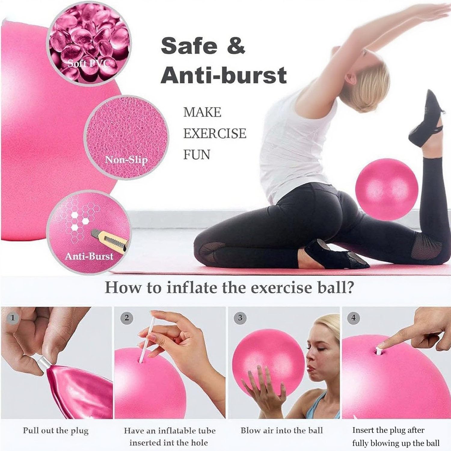 Basan Pilates Ring Kit – Pilates 14" Magic Circle, 9" Mini Exercise Ball for Inner Thighs, Arms & Core Toning – Home Pilates Fitness Ring Workout Set for Women Beginner Starter kit