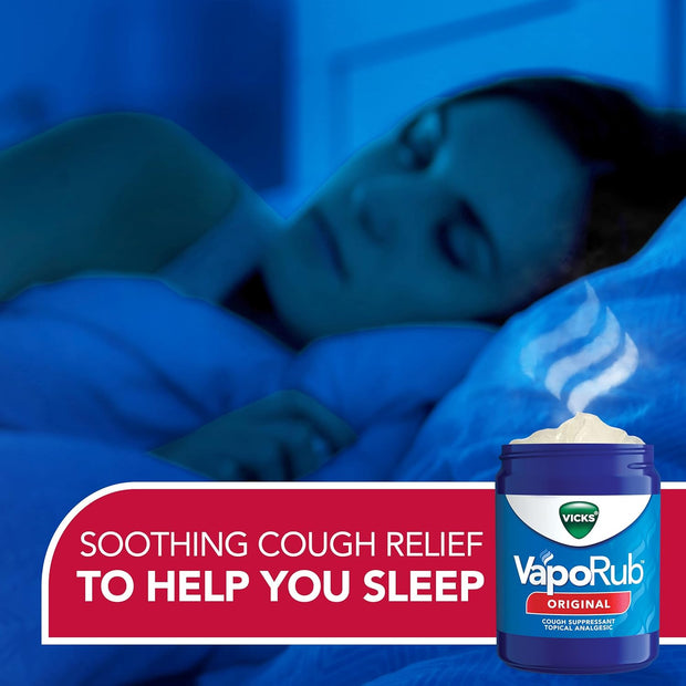 Vicks VapoRub, Original, Cough Suppressant, Topical Chest Rub & Analgesic Ointment, Medicated Vicks Vapors, Relief from Cough Due to Cold, Aches & Pains, 1.76oz each (pack of 3)
