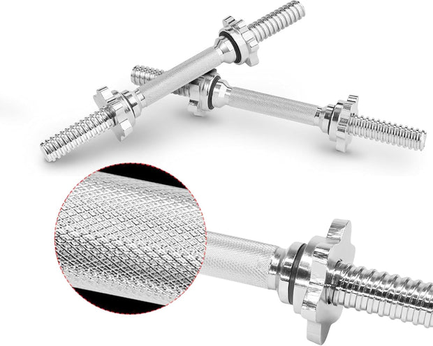 Yes4All Pair of Threaded Dumbbell Handles 14/16/18/24 inch, Chrome/Rubber Grip, Fit 1” Plates, Weight Bar Connector