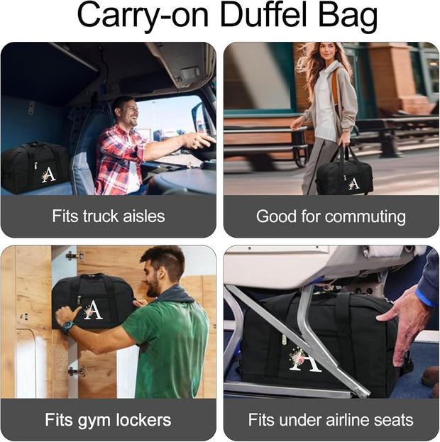 Small Gym Bag for Women Letter Style Small Duffle Bag for Travel Sport Carry on Bag-Black(Letter A)