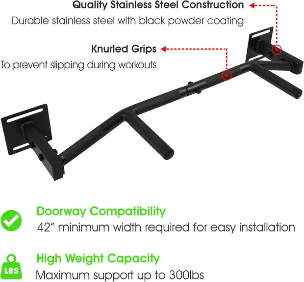 Yes4All Pull Up Bar Wall Mounted - Multifunctional Wall Mounted Pull Up Bar for Home Gym Workout Strength Training Equipment