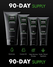 Tiege Hanley 90-Day Large Essential Skin Care Routine for Men (Level 1) - Smooth, hydrate, and protect your skin - Men's Skincare Set Includes Face Wash, Facial Scrub, & AM / PM Moisturizer's