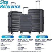 Luggage Set with Spinner Wheels and TSA Lock, 3 Pieces Expandable Hardside Suitcase for Travel, Hardshell Luggage Sets, 20", 24", 28", Black