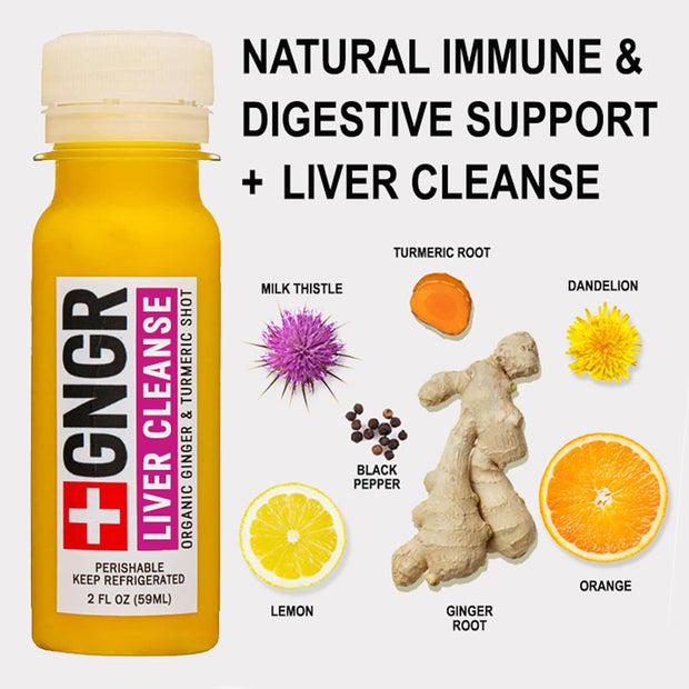 +GNGR Immunity Booster Organic Ginger and Turmeric Shot - Cold Pressed Ginger Shots with Turmeric, Cayenne Pepper, Orange, Lemon for All Natural Immune & Digestive Support (2 Oz, Pack of 12)