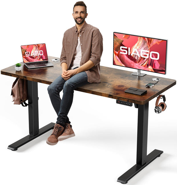 SIAGO Electric Standing Desk Adjustable - 48 x 24 Inch Sit Stand up Desk with Cable Management - 3 Memory Preset Adjustable Height Table