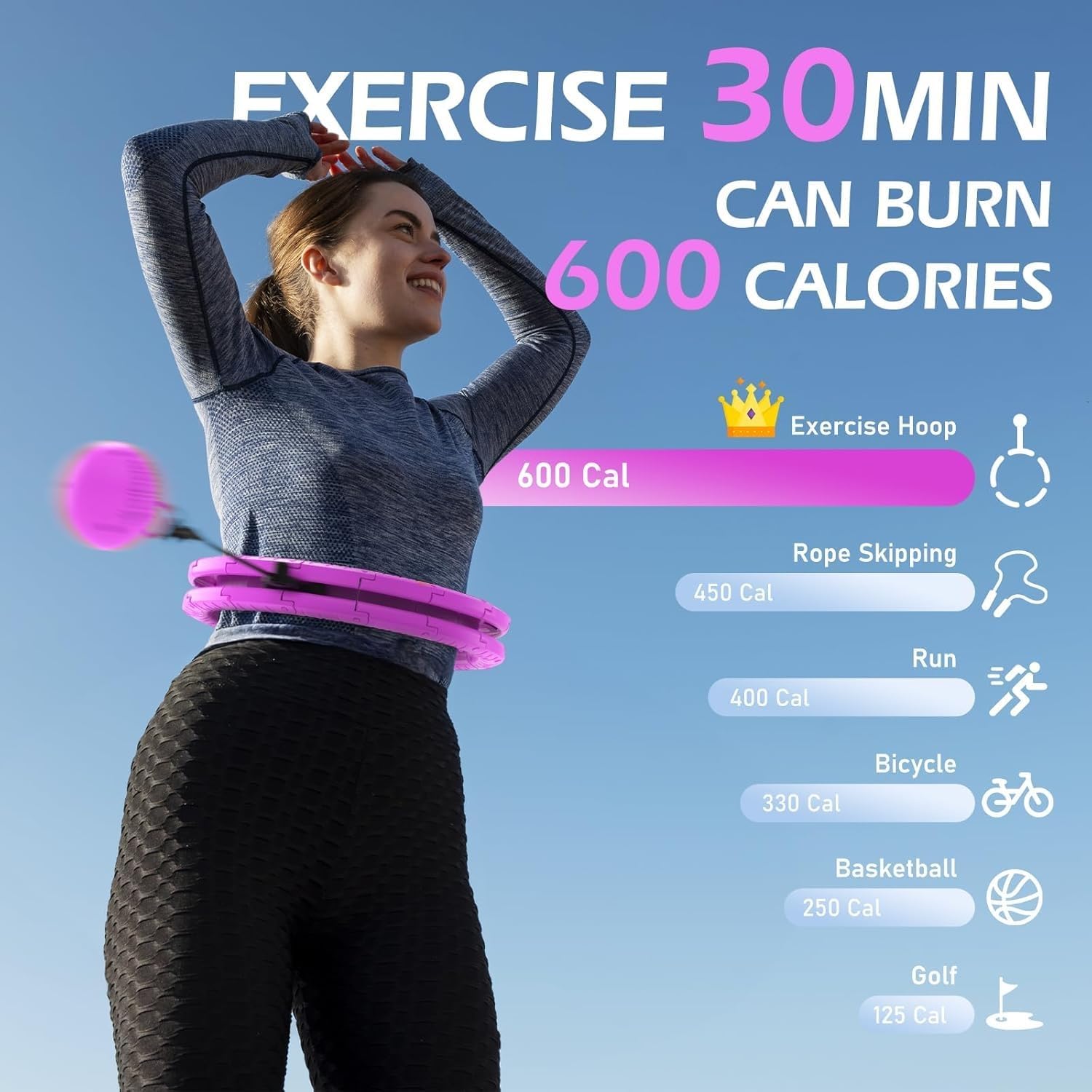 Weighted Hula Circle with 26/32 Links(56-66 Inch) for Adults Weight Loss, Infinity Fitness Hoop Plus Size, for Women Smart Exercise Equipment