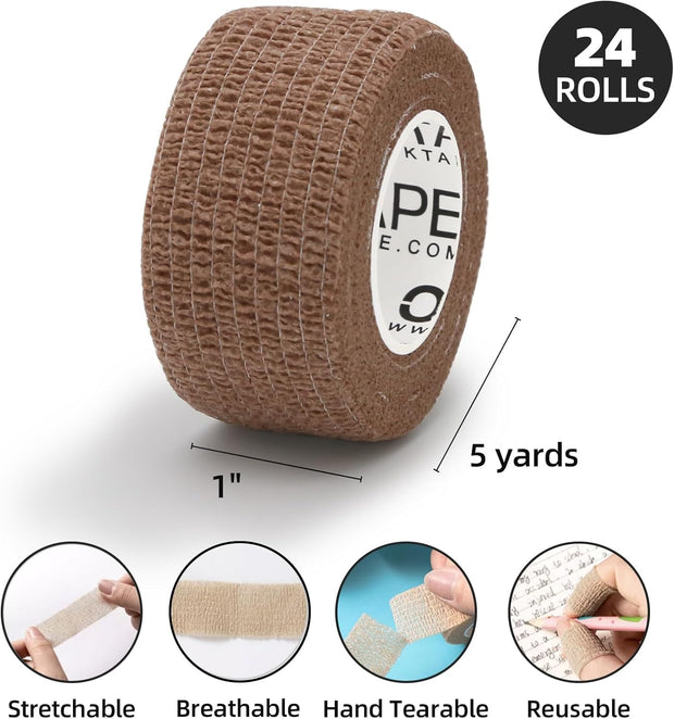 OK TAPE Self Adherent Cohesive Bandages Wrap - 12Packs, 2" x 5 Yards, Non-Woven Self Adhesive Bandage Wrap for Thumb, Finger, Wrist, Ankle, Vet Wrap Bandages Tape (Mixed Colors)