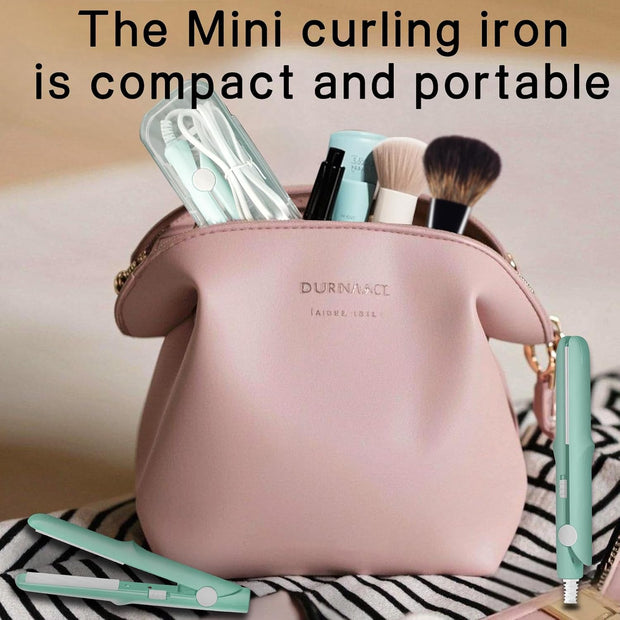 Mini Dual Purpose Curling Iron, 2 in 1 Mini Curling Wand & Flat Iron Hair Straightener, Portable Travel Curling Wand, Small Curling Iron for Women Short Hair, Hair Straightener (Green)